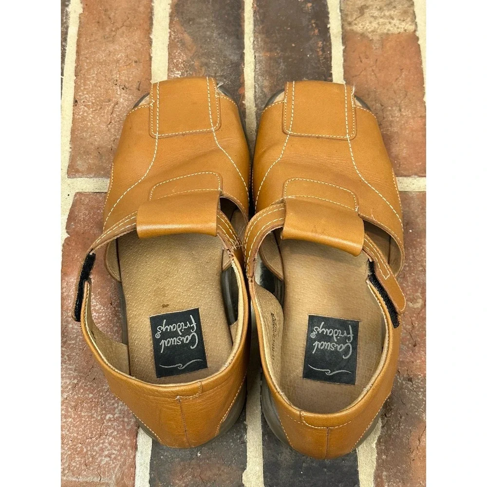 Brown Tan Leather Sandals Closed Toe Casual Fridays Fisherman Shoes Men's 9
